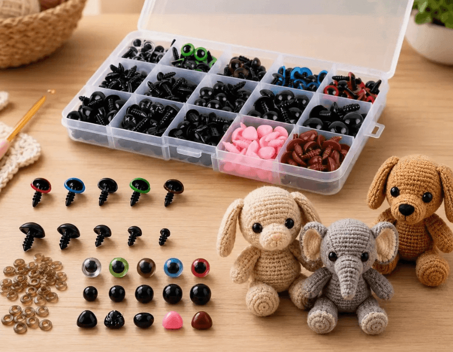 Kit de olhos e narizes com travas para amigurumi