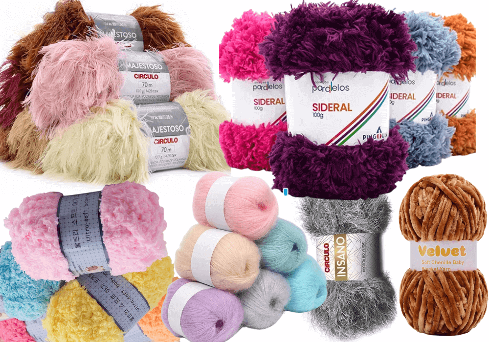 Fios e linhas peludinhos para amigurumi